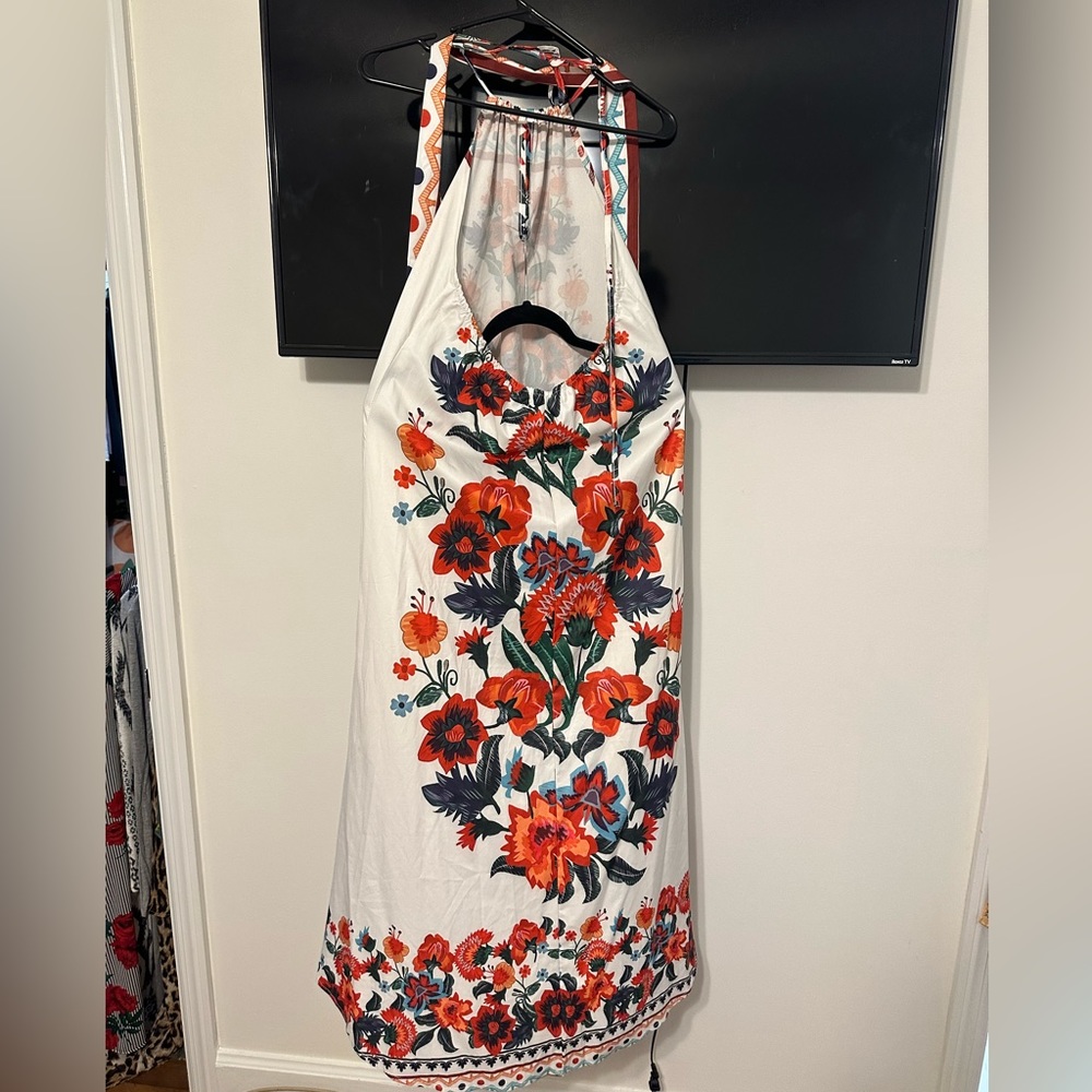 Red flower dress with open back halter neck